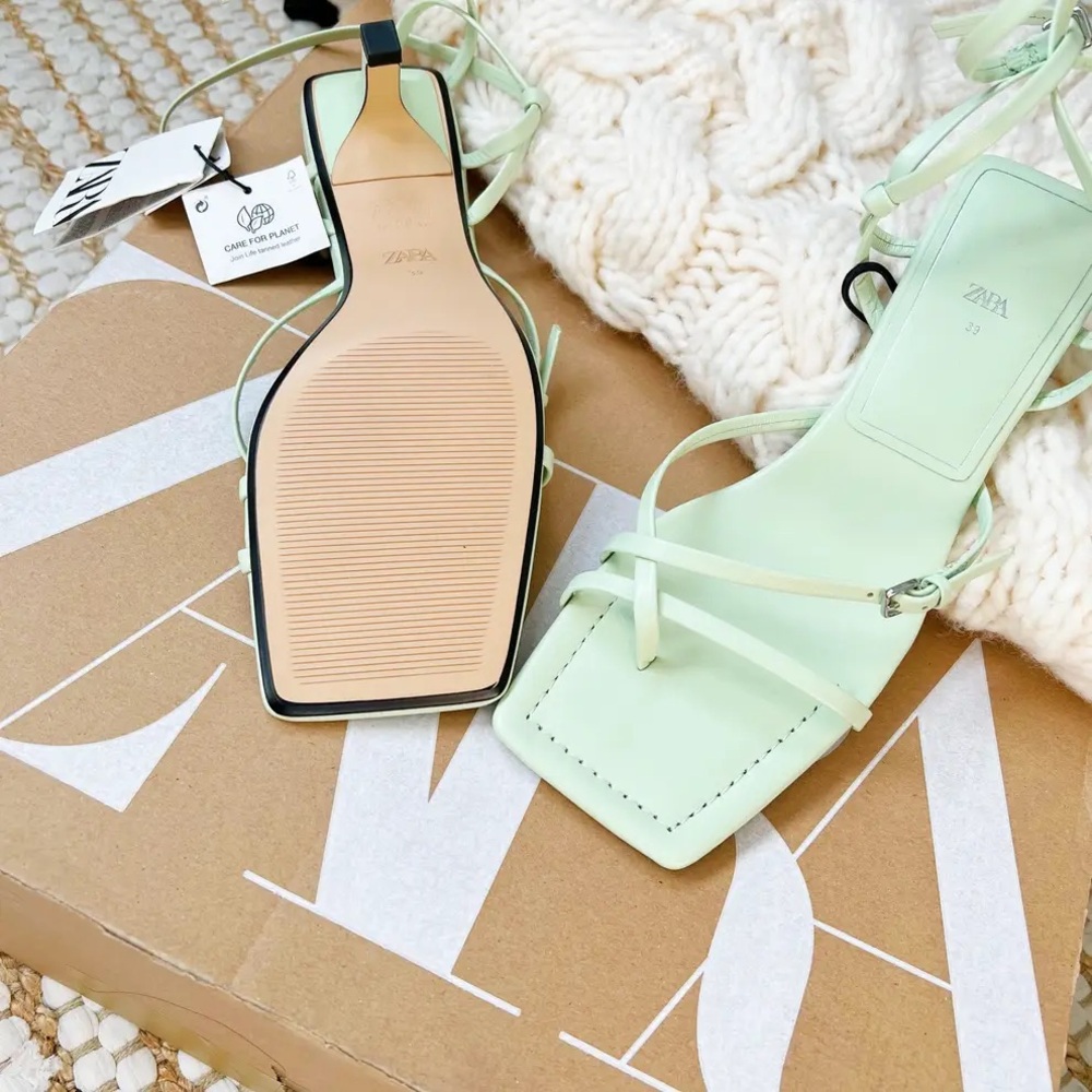 Zara Light Green Strappy Sandals